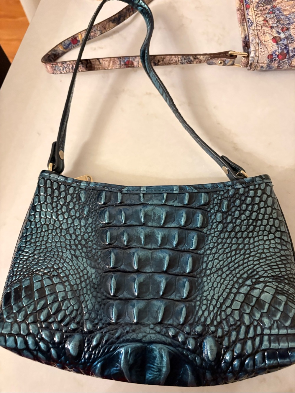 Brahmin Teal Croc-Embossed Shoulder Bag